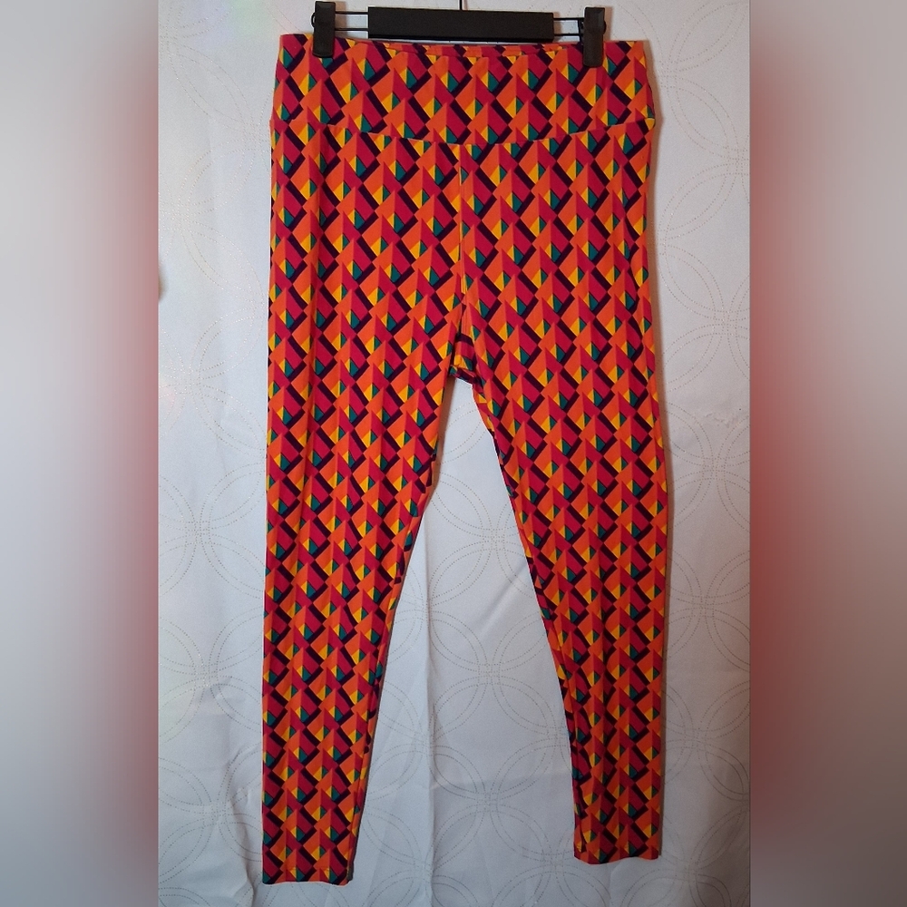 LuLaRoe Women's Leggings with Red and Blue Geometric Design